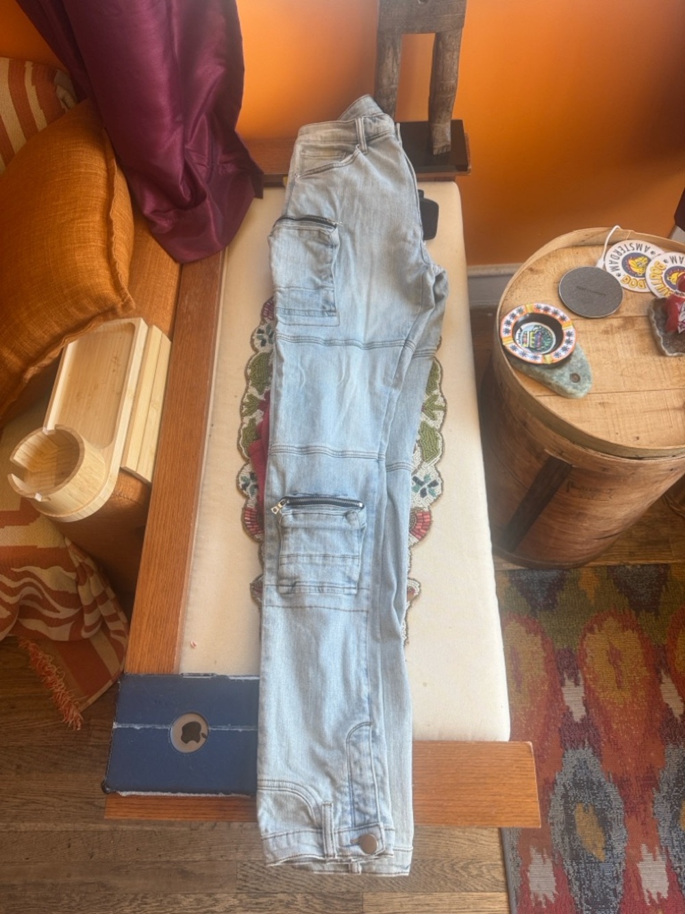 Light Blue Men's Straight Jeans with Utility Pockets